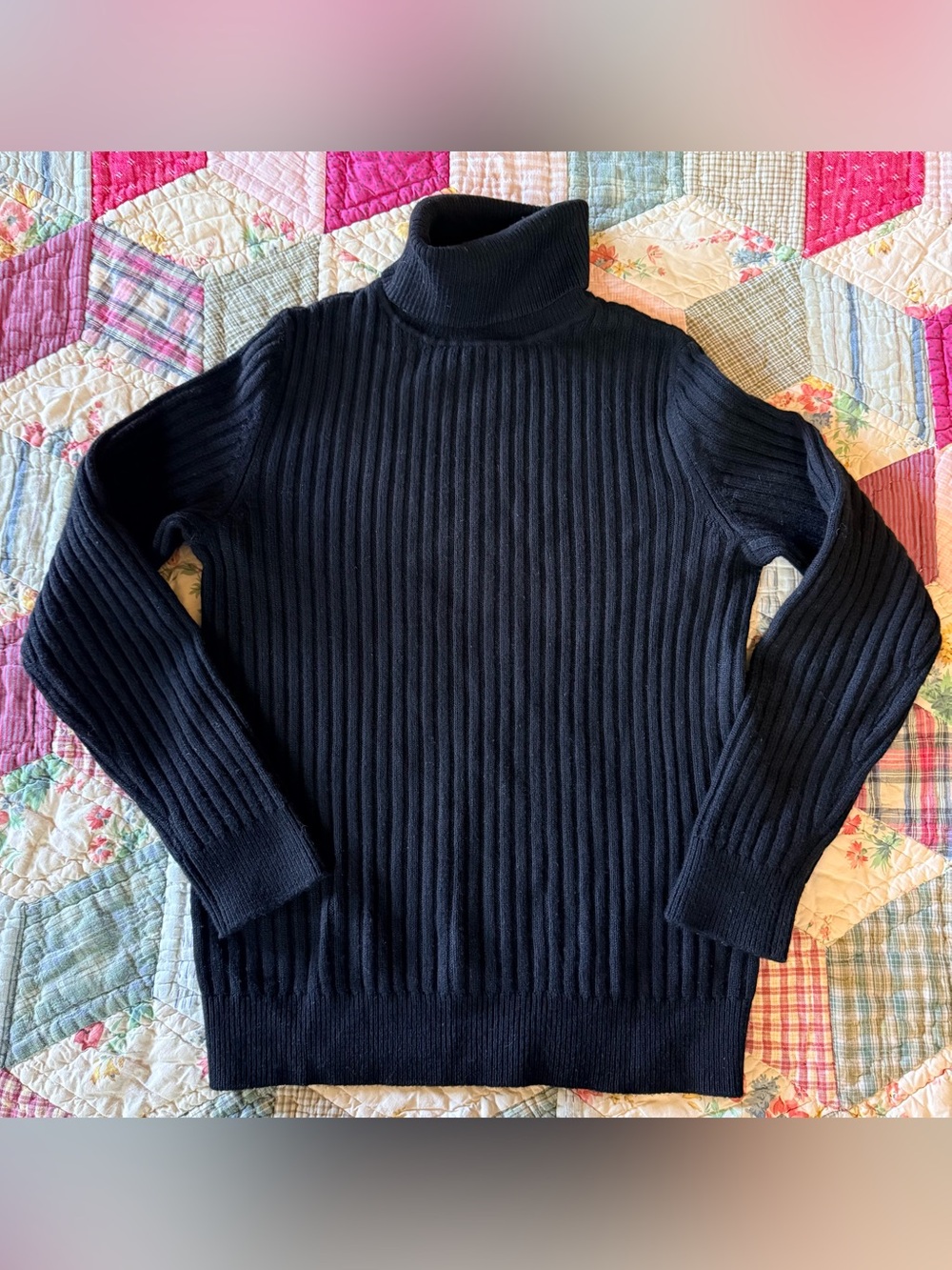 A.P.C. Black Ribbed Merino Wool Turtleneck Sweater — XS